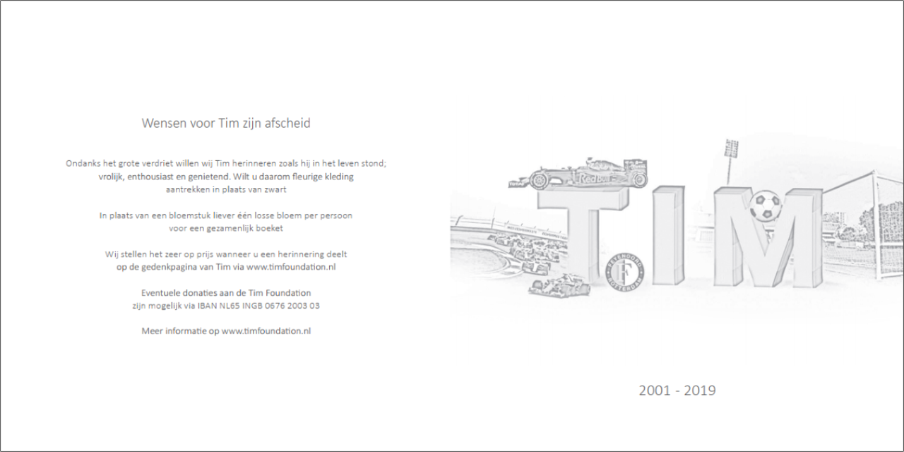 Rouwkaart Tim Polderman Buitenzijde